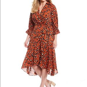 Tahari animal leopard print faux wrap midi dress